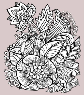 Çizim boyama kitabı yetişkinler ve çocuklar için stres önleyici arkaplan çiçek buketi desenli iz izi çizgisi