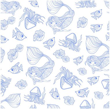 denizkızı denizanası kusursuz desenli grafikler arka plan çocuk resimli duvar kağıdı