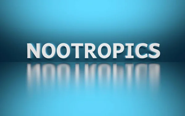Palavra Nootropics no fundo azul — Fotografia de Stock