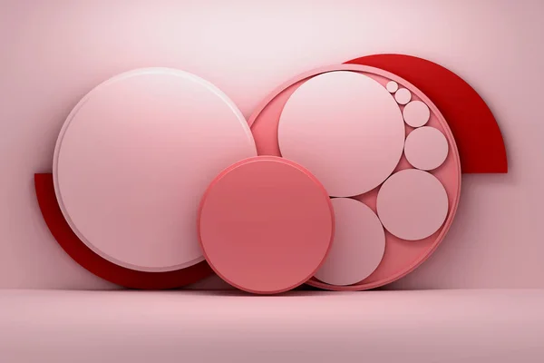 Δημιουργική σύνθεση με κύκλους σε ροζ κόκκινα χρώματα — Φωτογραφία Αρχείου