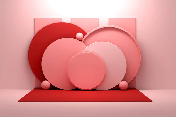 Composition avec cercles et boules rouges roses — Photo