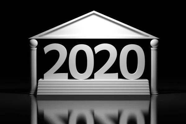 2020 αριθμοί σε ελληνικό στυλ πάνω από το δάπεδο καθρέφτη — Φωτογραφία Αρχείου