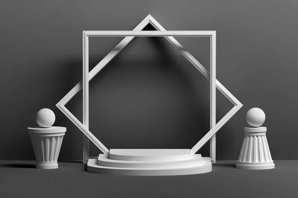 Presentación blanca maqueta con marcos pedestales pilares —  Fotos de Stock