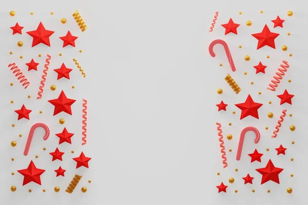 Composición navideña con espirales, estrellas, bastones de caramelo —  Fotos de Stock