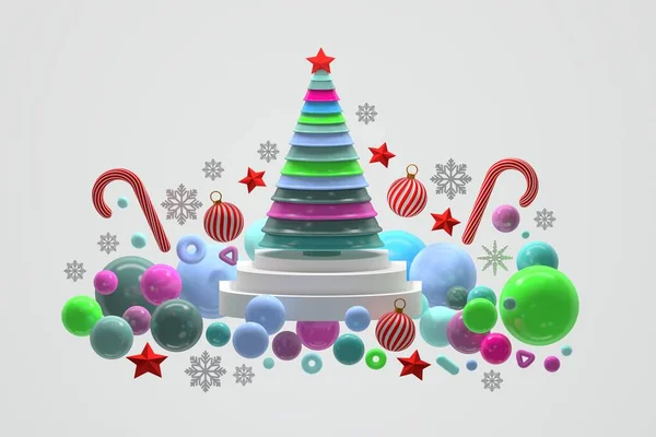 Γεωμετρικό λαμπερό χριστουγεννιάτικο δέντρο με διακοσμήσεις — Φωτογραφία Αρχείου