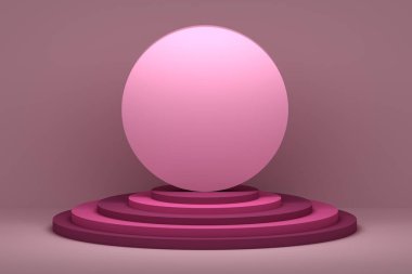 Round circular presentation shape on pedestals in pink colors