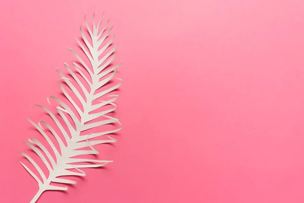 ピンクの背景に白い紙の羽 — ストック写真