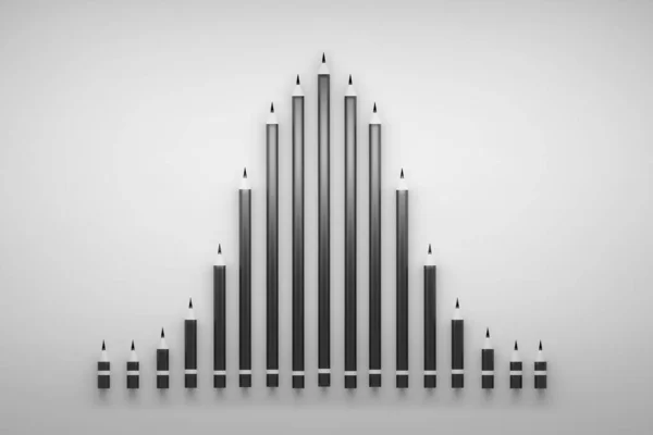 Siyah karbon kalemlerden yapılmış Gauss çizelgesine bir göz atın. 3d illüstrasyon.