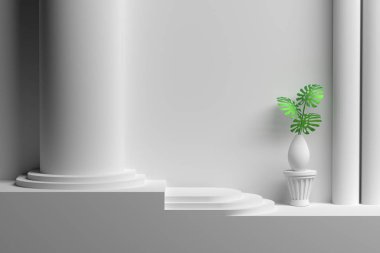 Sütunlu boş duvar ve bitki yapraklı vazo
