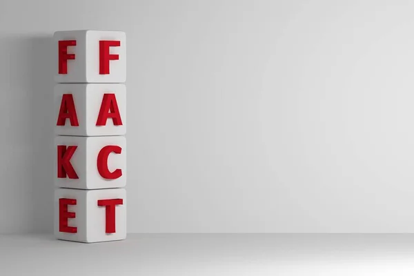 Концептуальная Иллюстрация Вертикальными Четырьмя Белыми Кубиками Красными Словами Fake Fact — стоковое фото