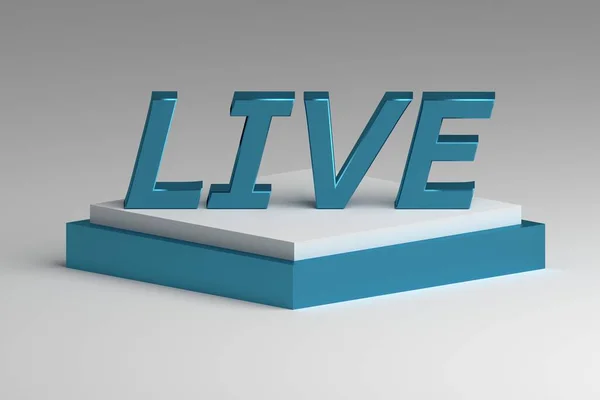 Grande Palavra Live Azul Brilhante Letras Metálicas Pedestal Ilustração — Fotografia de Stock