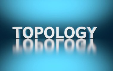Mavi arka planda cesur beyaz bilimsel terim Topoloji. 3d illüstrasyon.