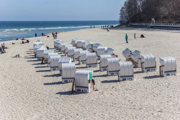 Traditional Strandkorbe chairs on the beach of Sellin — Stock Photo, Image