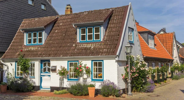 Panorama of a little white house in Holm fishing village in Schl — Stock Photo, Image