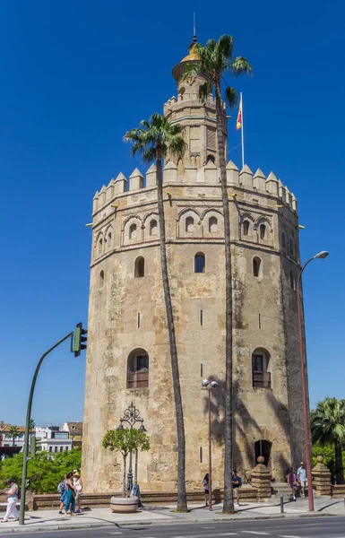 Historiska Gyllene Tornet Centrala Sevilla Spanien — Stockfoto