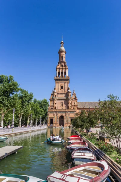Sevilla Plaza Espana Kuleönünde Kürek Tekneleri Spanya — Stok fotoğraf
