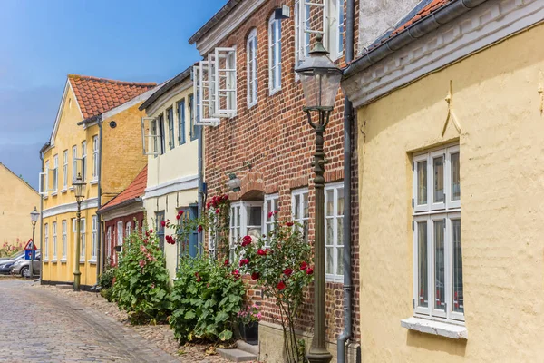 丹麦里贝有五彩斑斓房屋的鹅卵石街道 — 图库照片