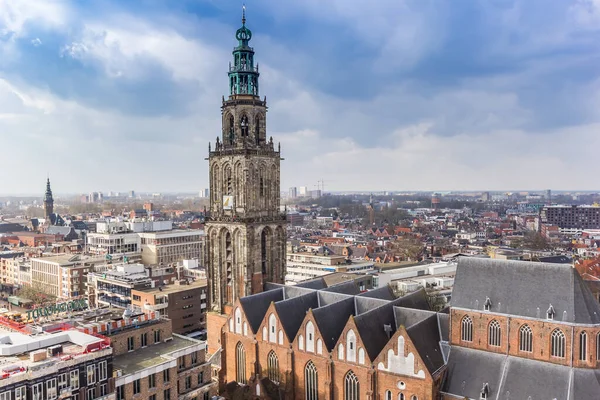 Историческая Церковь Мартини Доминирует Над Горизонтом Гронингена Нидерланды — стоковое фото