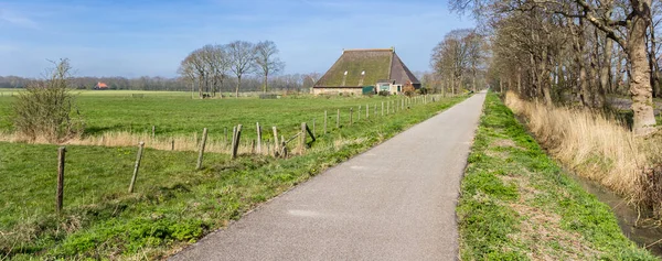 Panorama Bicycle Path Old Farm Gaasterland Netherlands — Stock Photo, Image