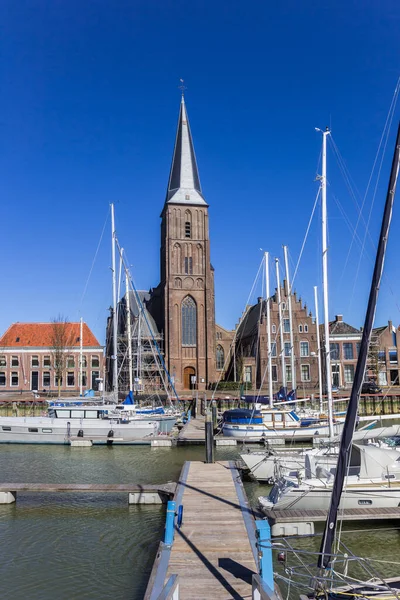 Holzsteg Und Yachten Innenhafen Von Harlingen Niederlande — Stockfoto