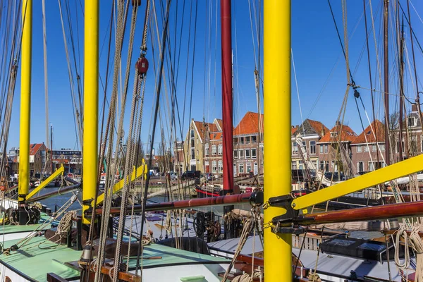 Många Rep Och Remskivor Fartyg Harlingen Nederländerna — Stockfoto