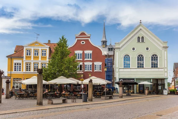 Kávéházak Éttermek Dániai Haderslev Főterén — Stock Fotó