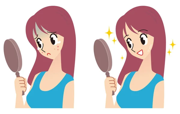 Güzel bir cilt ile memnun akne A kadın tarafından üzüntü bir kadın