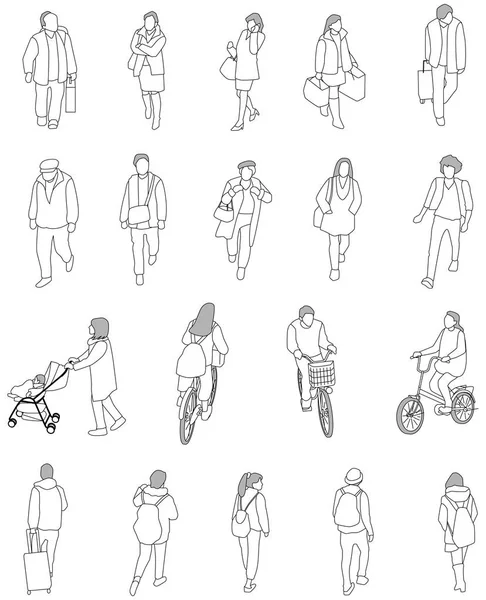 Малюнки Велосипедистів Ходячих Людей — стоковий вектор