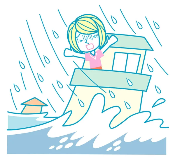 洪水の女性の恐怖 — ストックベクタ