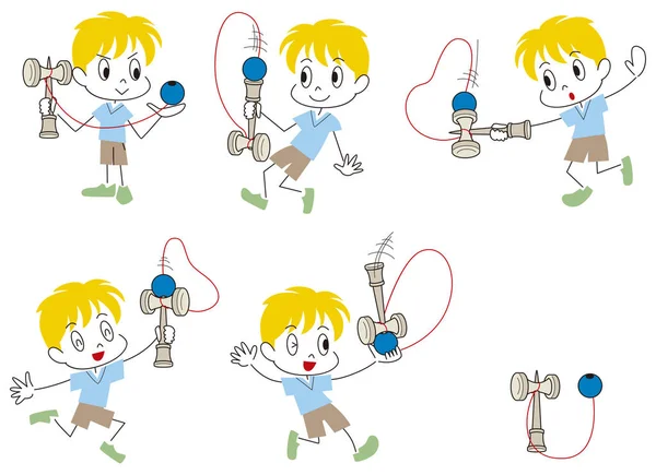 Kendama ile oynayan çocuk