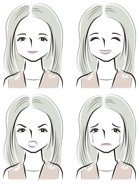 長い髪の女性表現式アイコン — ストックベクタ
