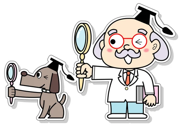 Doktor büyüteçle arama ve köpek