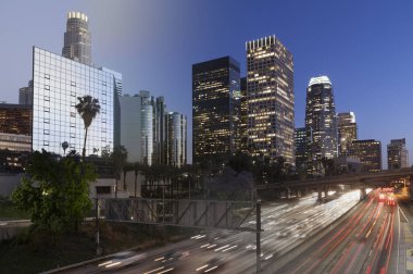 Los Angeles şehir merkezinde alacakaranlık geçiş