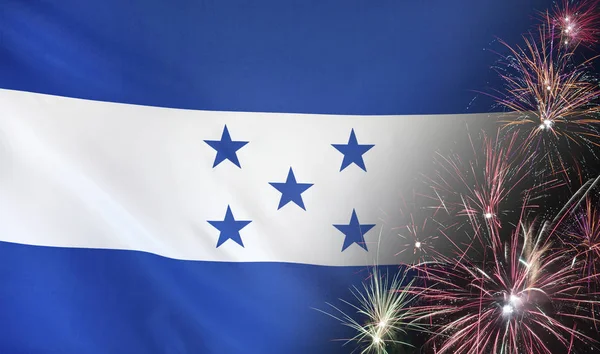 Honduras vlajky ohňostroj reálné tkanina — Stock fotografie