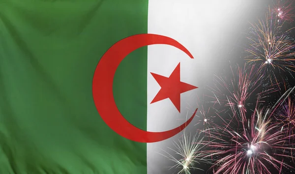 Algerien Flagge Feuerwerk echten Stoff — Stockfoto