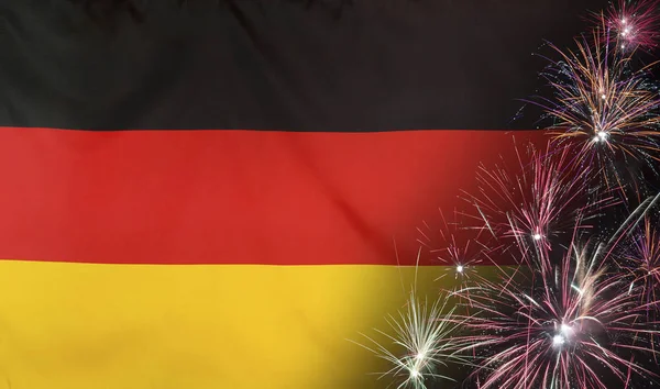 Německo vlajky ohňostroj reálné tkanina — Stock fotografie