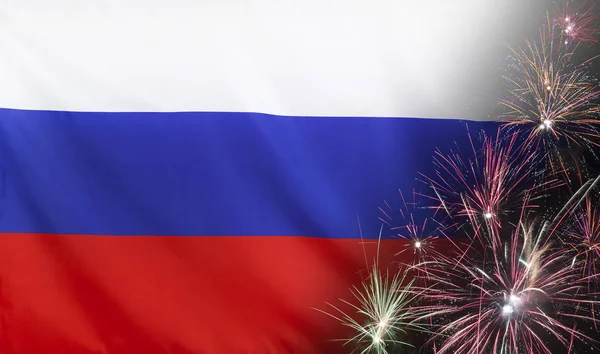 Russie Drapeau Feu d'artifice tissu réel — Photo