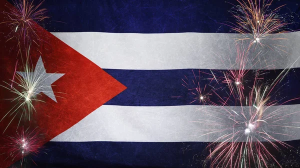 キューバ国旗花火グランジ概念布 — ストック写真