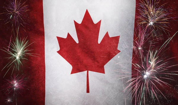 Canadá Bandeira Fogos de artifício Grunge Concept tecido real — Fotografia de Stock