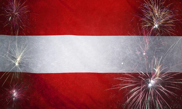 Oostenrijk vlag vuurwerk Grunge Concept echte stof — Stockfoto