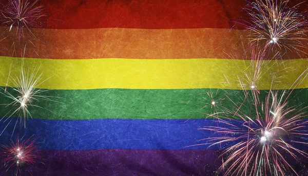 Regenboog vlag vuurwerk Grunge Concept echte stof — Stockfoto