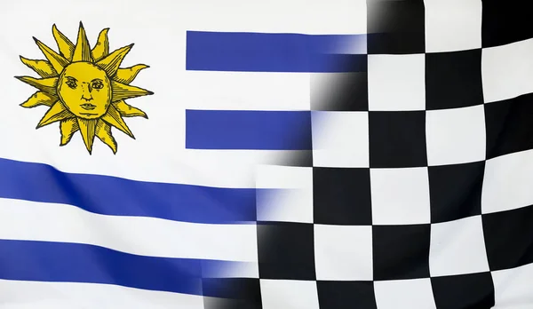 Zwycięzca koncepcja Urugwaju i cel kratkę flaga — Zdjęcie stockowe