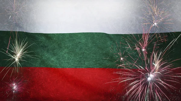 Bulgaria Bandera Fuegos artificiales Grunge Concept tela real — Foto de Stock