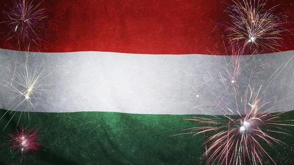 Bandera de Hungría Firework Grunge Concept tela real —  Fotos de Stock