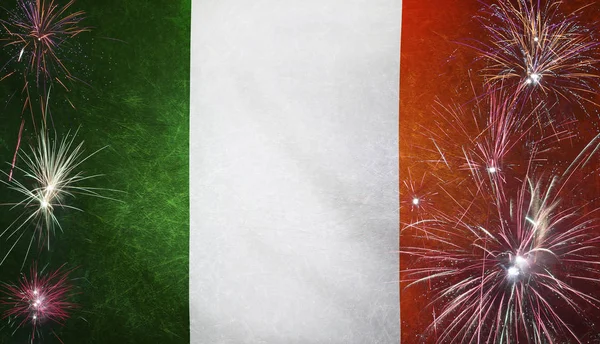 Republiken av Irland flagga fyrverkeri Grunge konceptet äkta tyg — Stockfoto