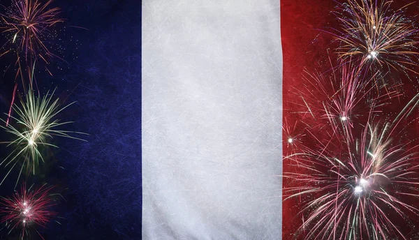 Bandera de Francia Firework Grunge Concept tela real — Foto de Stock