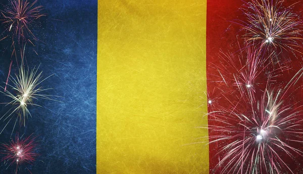 Romania Flag Firework Grunge Concept real fabric