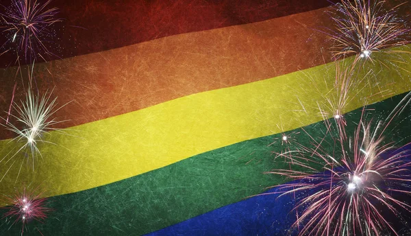 Regenboog vlag vuurwerk Grunge Concept echte stof — Stockfoto