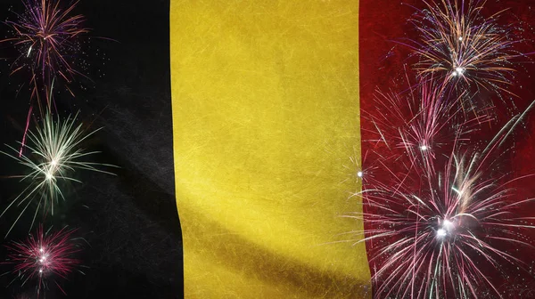 Belgio Bandiera Fuochi d'artificio Grunge Concept tessuto reale Immagine Stock