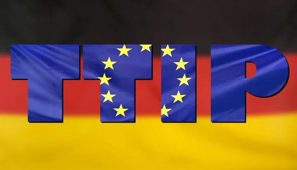 四异丙醇钛概念德国，我们和欧盟旗帜组成 — 图库照片